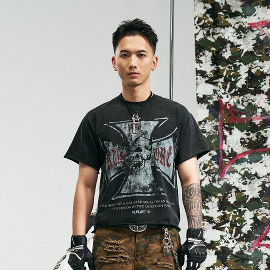 RUSURE Vintage Cross Skull Washed Tee | Face 3 Face