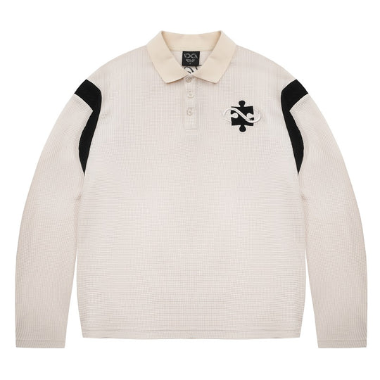 YADcrew x BIPOLAR Patchwork Embroidery Long Sleeve Polo Shirt