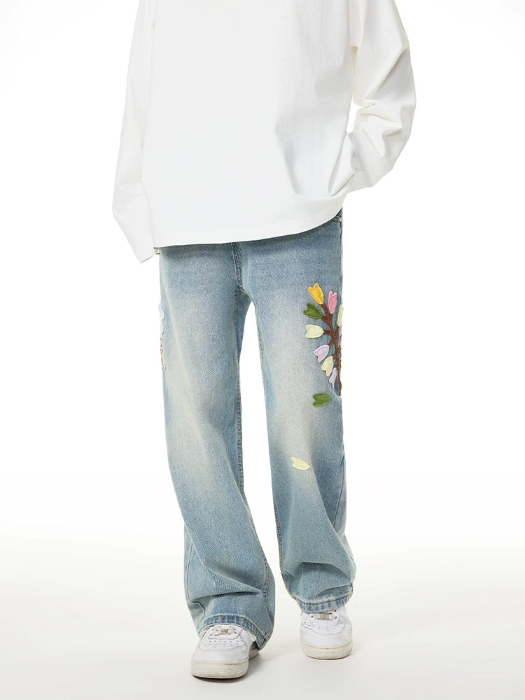 Achock Washed Flower Embroidered Jeans | Face 3 Face