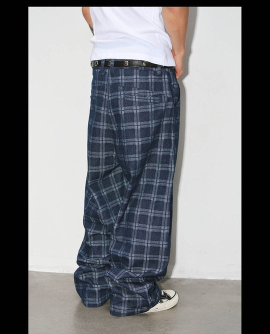 NOVACAM Checkered Curved Baggy Jeans | Face 3 Face