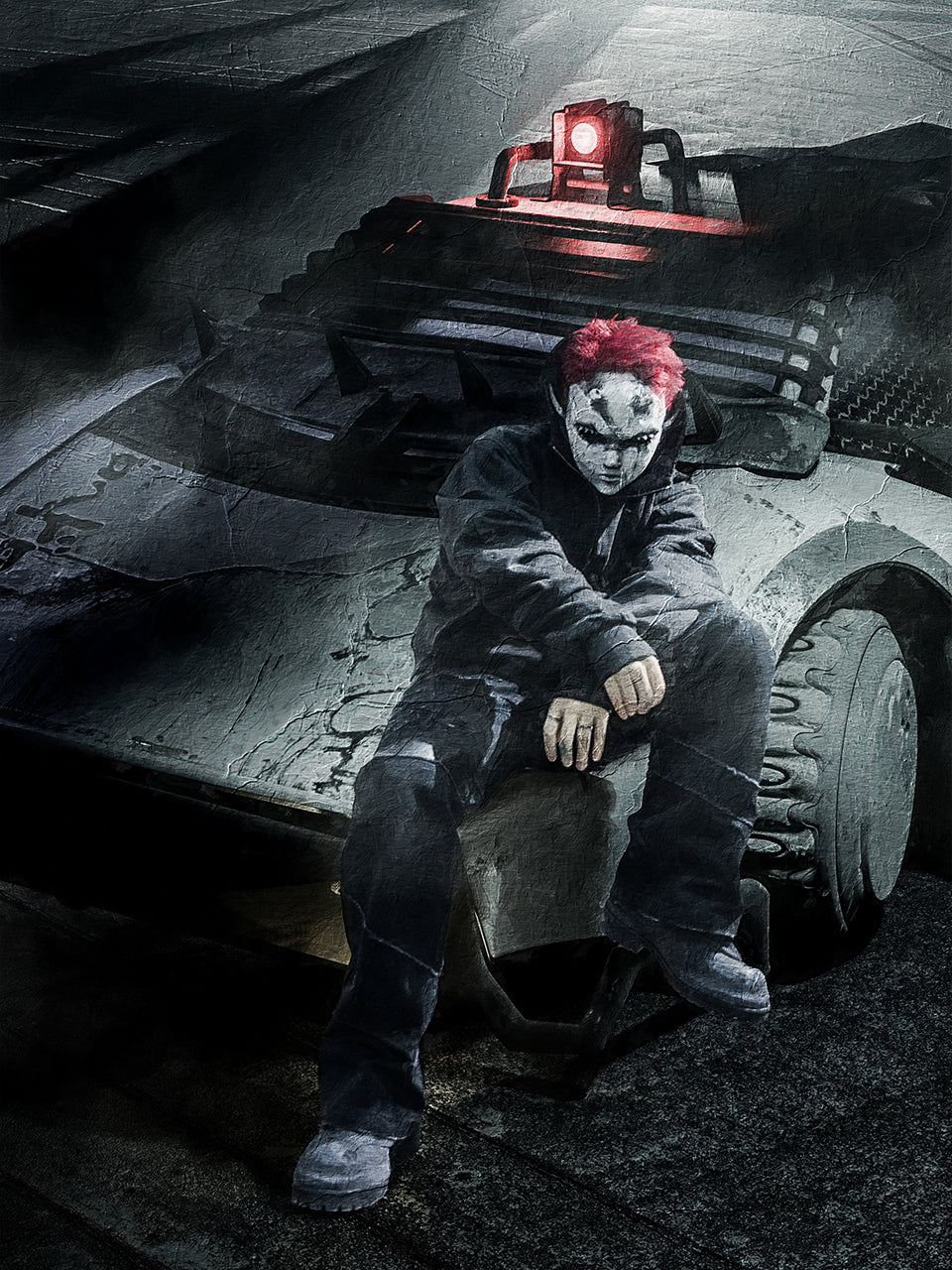 UNDERWATER Aged Silhouette Shirred Biker Armor Zip-Up Hoodie | Face 3 Face