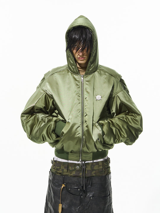 BLIND NO PLAN Military Nylon Hooded Bomber Jacket | Face 3 Face