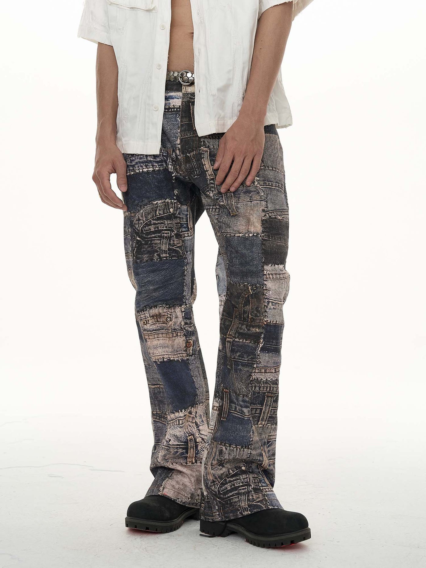 EVILKNIGHT(EK) Fabrics Digital Printing Applique Embroidery Jeans | Face 3 Face