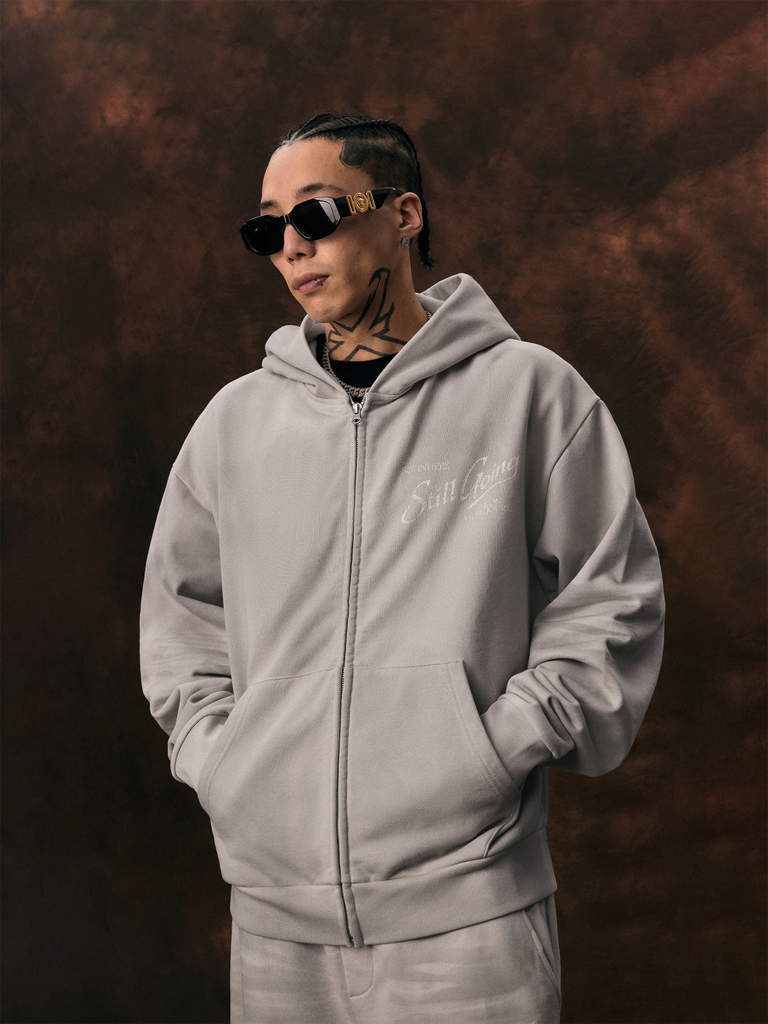 1807 Angel Print Aged  Zip Up Hoodie | Face 3 Face