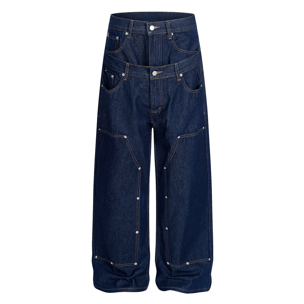 F3F Select Double Layer Waist Double Knee Studded Jeans | Face 3 Face