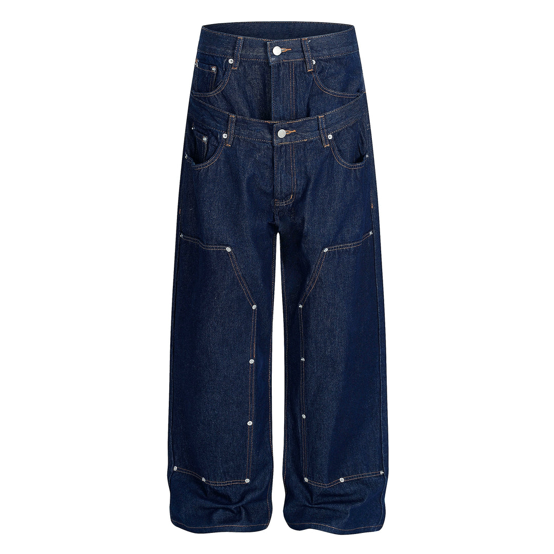 F3F Select Double Layer Waist Double Knee Studded Jeans | Face 3 Face