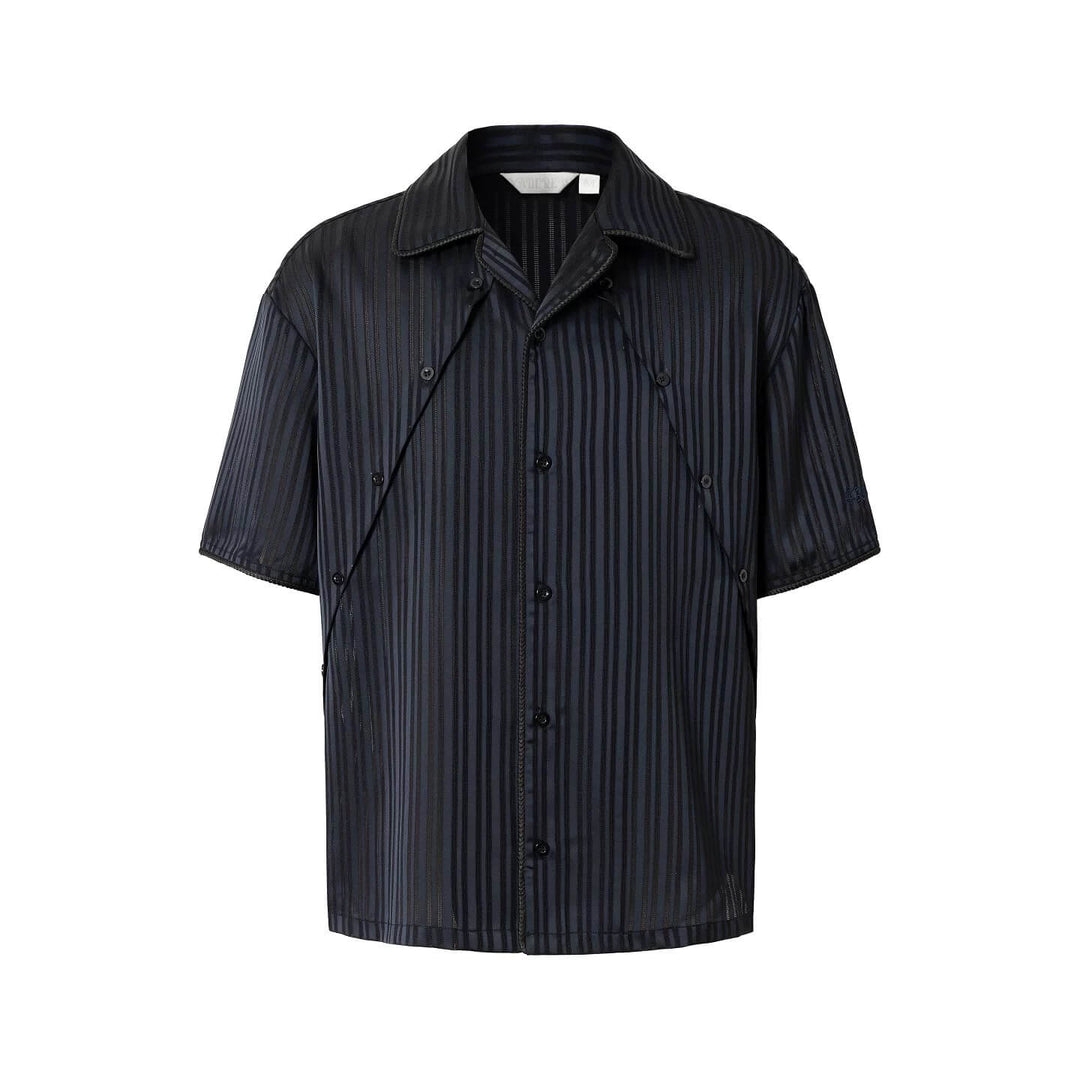 YADcrew Shiny Satin Striped Short Sleeve Shirt | Face 3 Face
