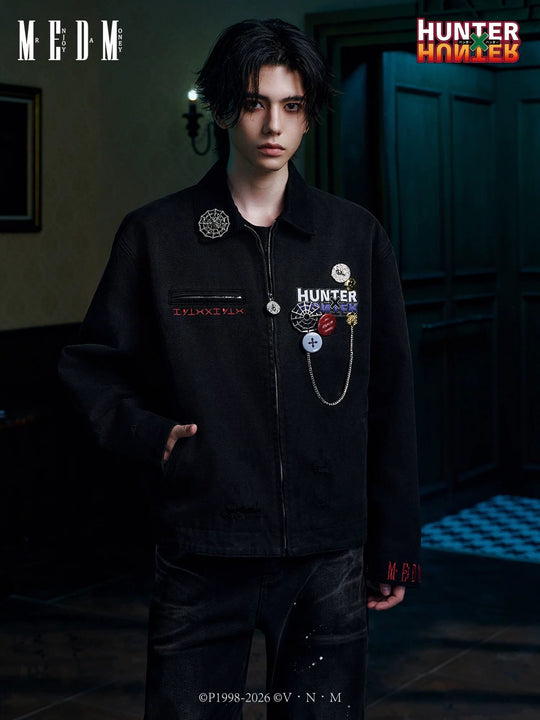 MEDM × HUNTER×HUNTER Logo Embroidered Washed Distressed Detroit Jacket