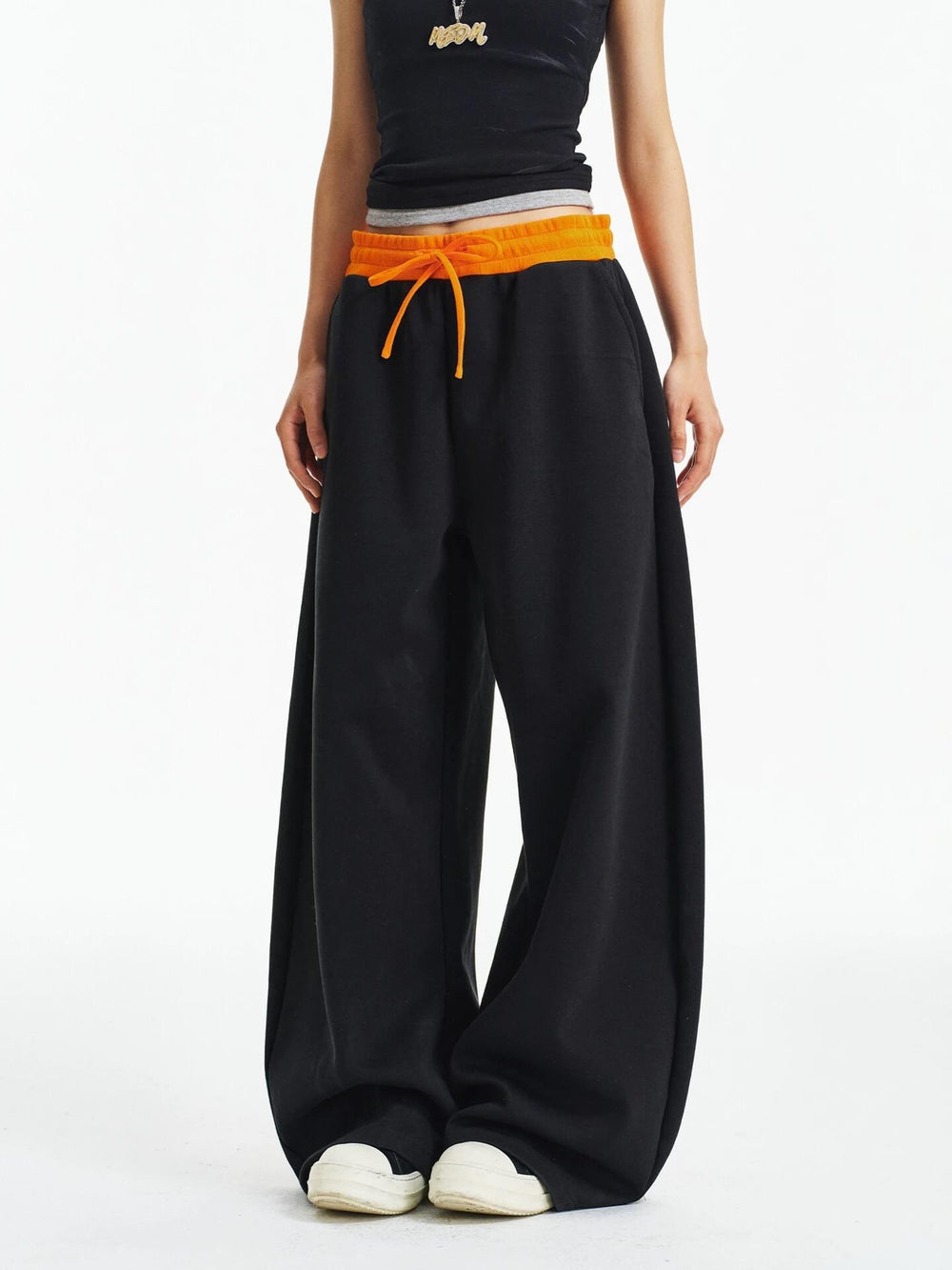 MEDM Color Block Waist Air Layered Baggy Sweatpants