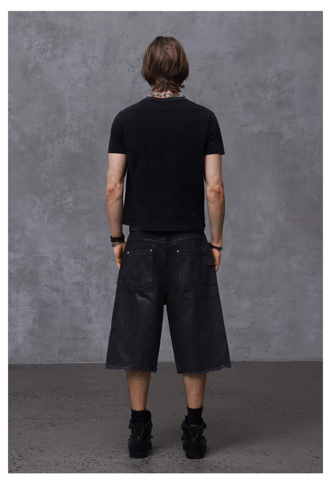 ANTIDOTE Brushed Waxed Studded Double Knee Cutoff Baggy Shorts | Face 3 Face