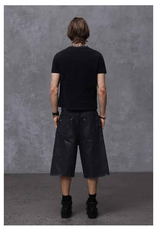ANTIDOTE Brushed Waxed Studded Double Knee Cutoff Baggy Shorts | Face 3 Face