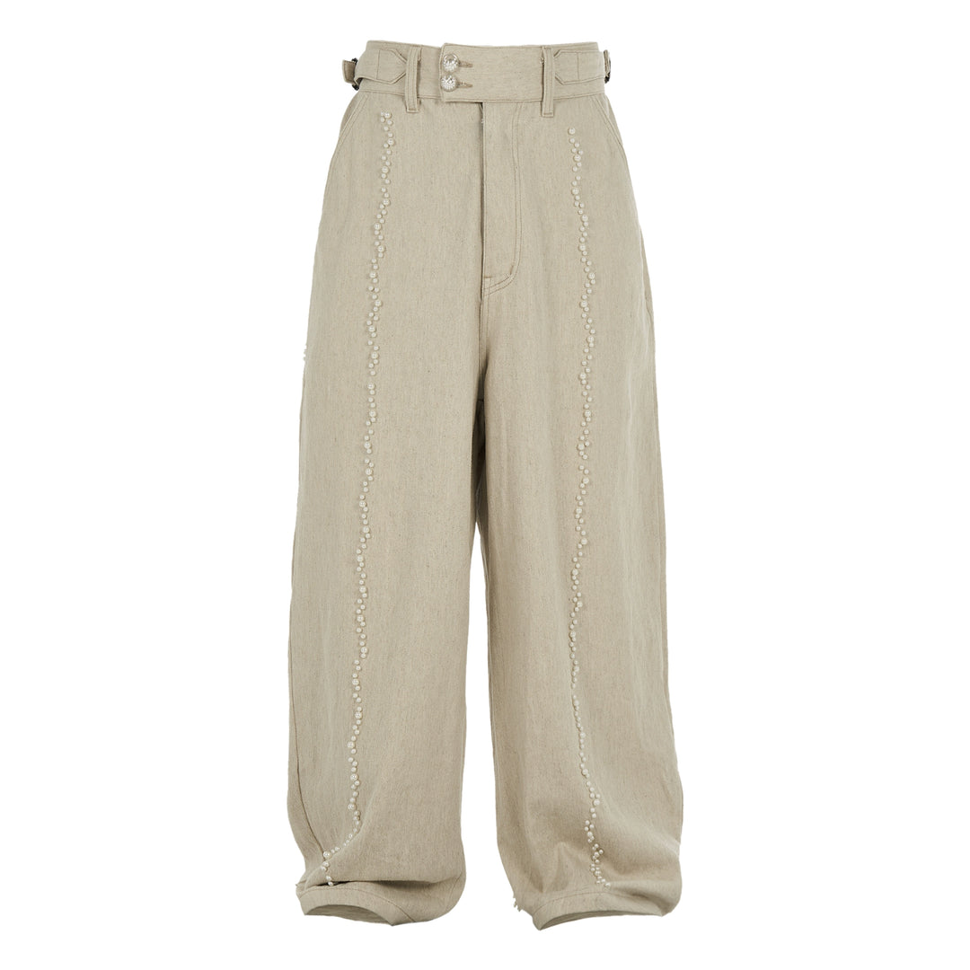 STEEPC Cotton Linen Blend Pearl Baggy Pants | Face 3 Face