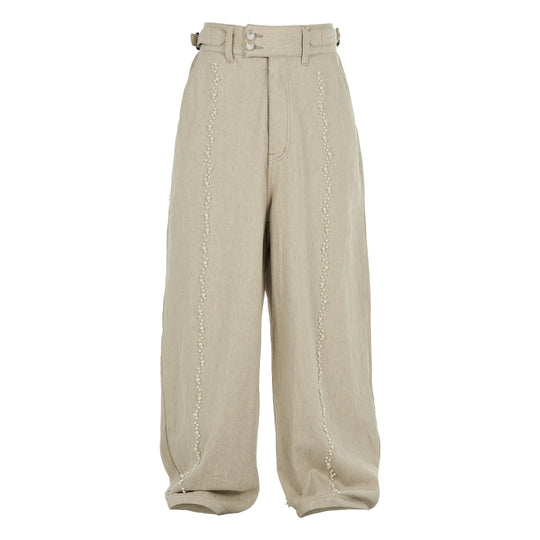 STEEPC Cotton Linen Blend Pearl Baggy Pants | Face 3 Face