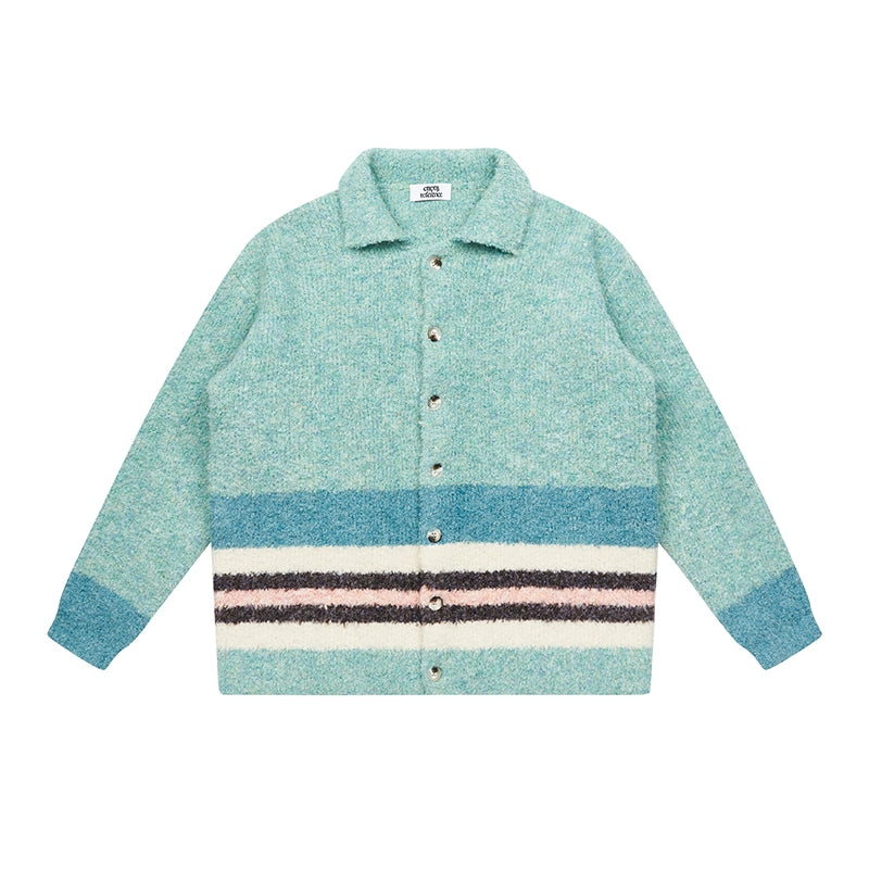 EMPTY REFERENCE Green Striped Wool Knit Cardigan | Face 3 Face