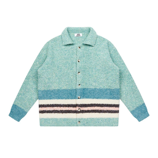 EMPTY REFERENCE Green Striped Wool Knit Cardigan | Face 3 Face