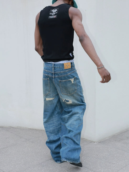 STEEPC Distressed Cat Whisker Washed Baggy Jeans | Face 3 Face