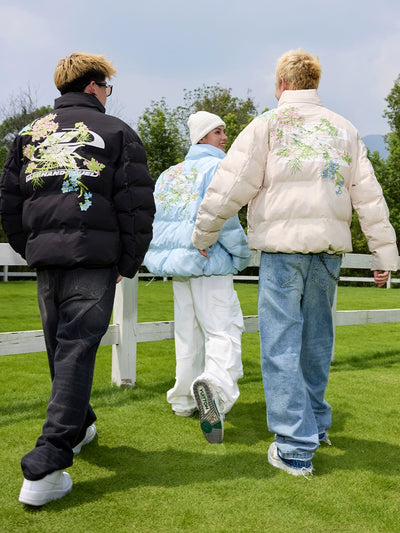 Harsh and Cruel Floral Logo Embroidered Puffer Jacket | Face 3 Face