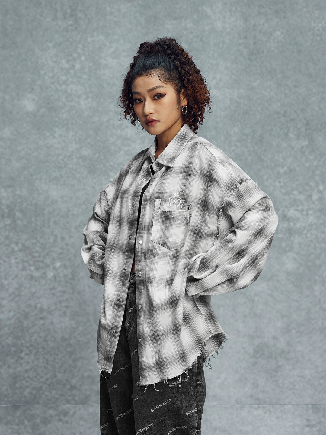 1807 Plaid Distressed Long Sleeve Shirt | Face 3 Face