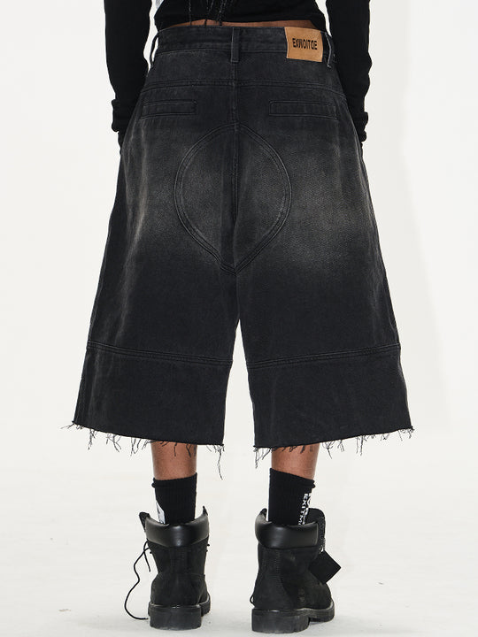 BLIND NO PLAN Washed and Aged Biker Denim Baggy Shorts | Face 3 Face