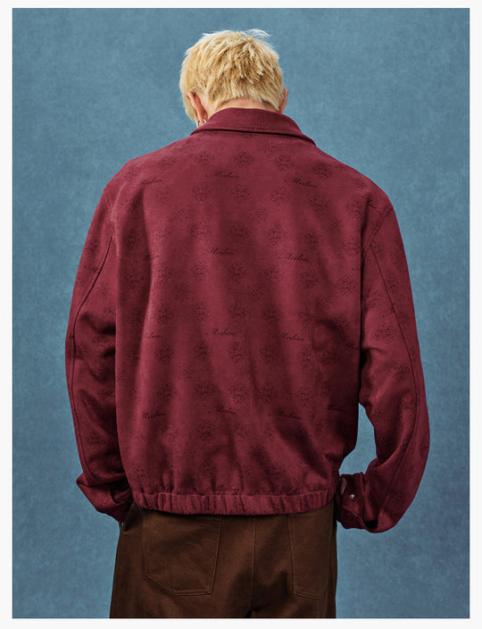 MEDM Leather Logo All-Over Monogram Suede Jacket | Face 3 Face