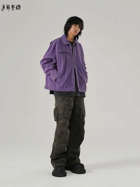 JHYQ Rivets Fake Two Piece Design Logo Jacket