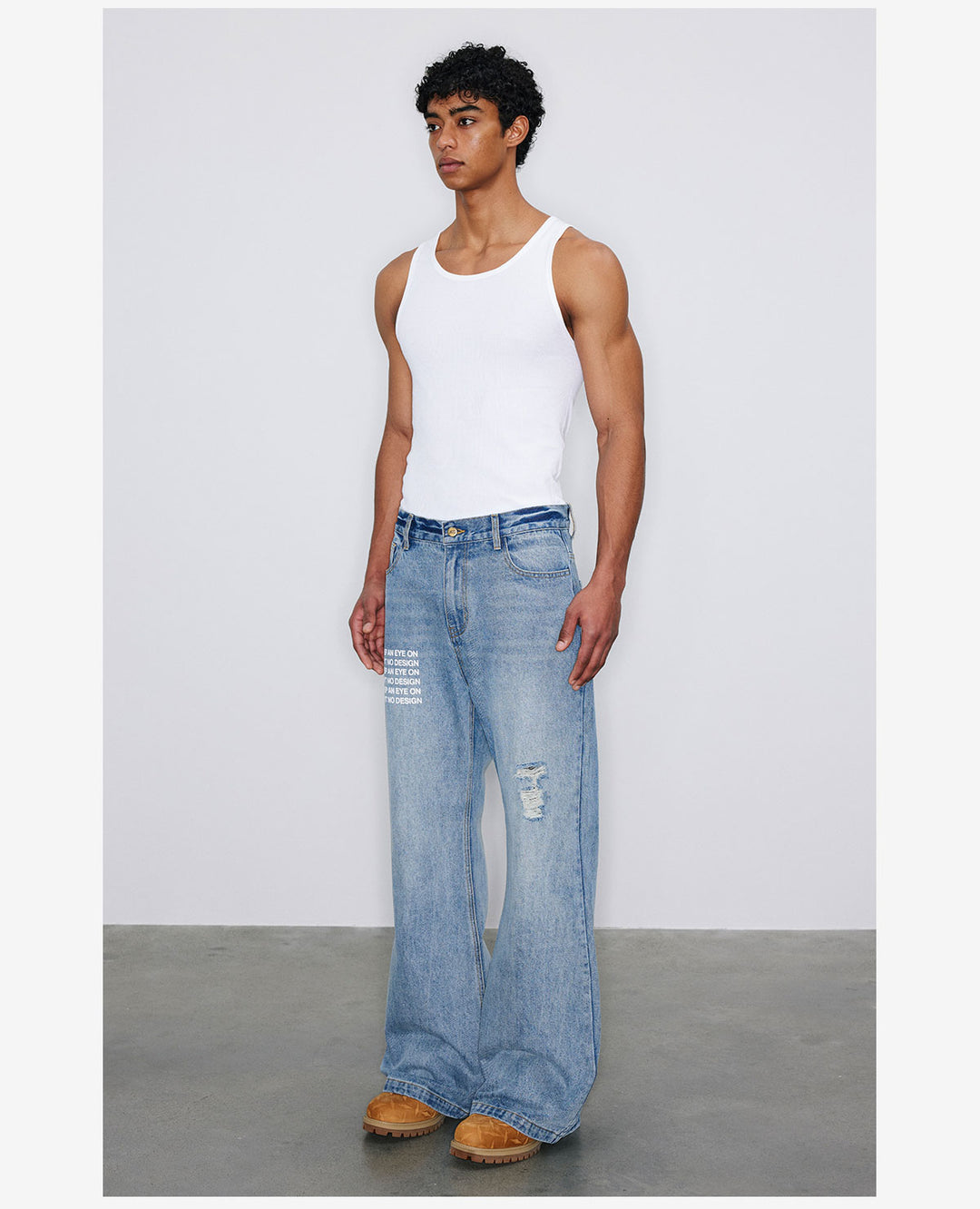 NOVACAM Washed Distressed Print Flared Jeans | Face 3 Face