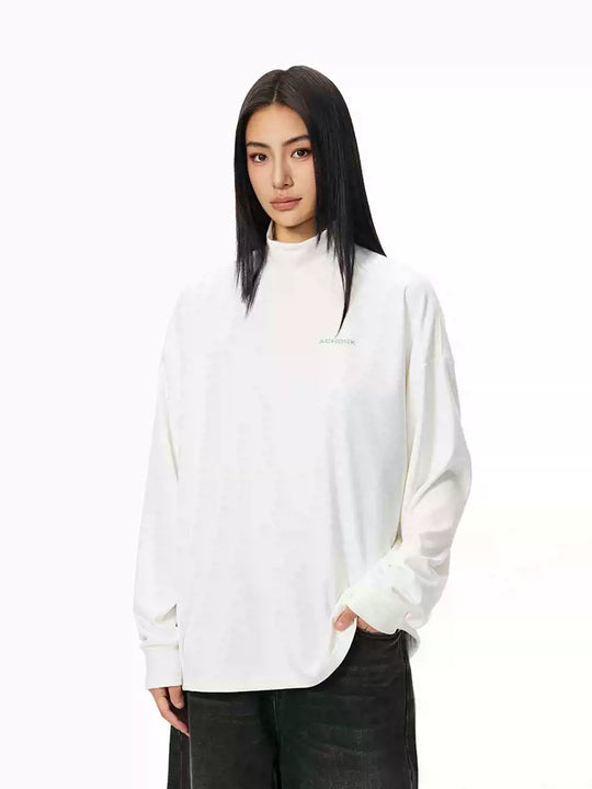 Achock Half High Neck Basic Logo Long Sleeve Tee | Face 3 Face