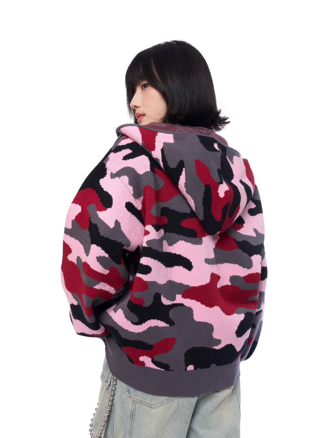 AFGK Pink Camouflage Zip-Up Knit Hoodie | Face 3 Face