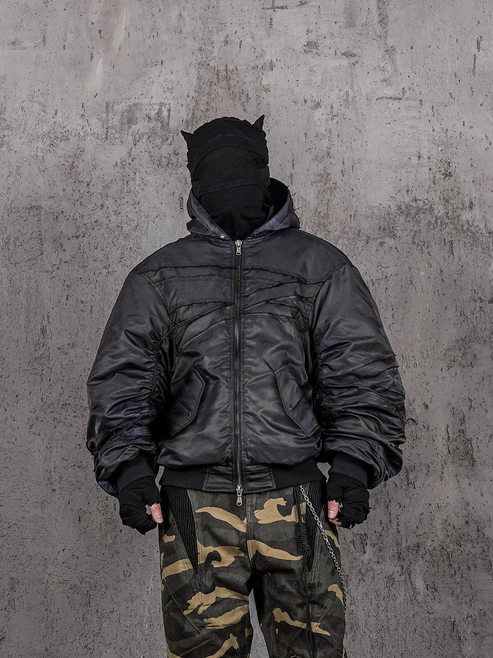 UNDERWATER Navy Bandage Deconstructed Dirty Dyed MA-1 Bomber Jacket | Face 3 Face