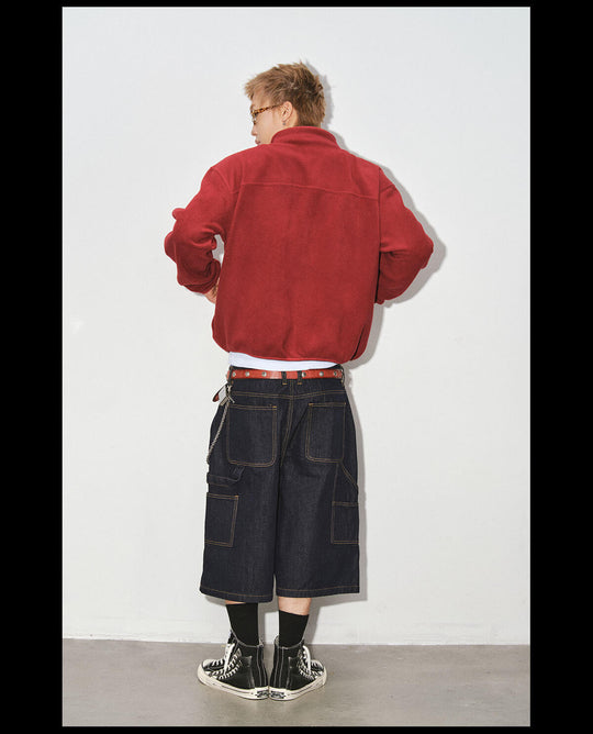 NOVACAM White Accent Line Double Knee Baggy Denim Shorts | Face 3 Face