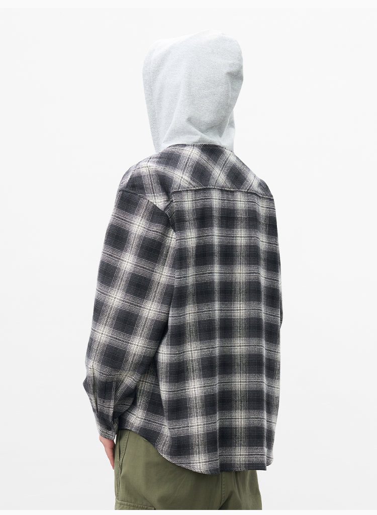 AFGK Plaid Embroidered Hooded Long Sleeve Shirt | Face 3 Face