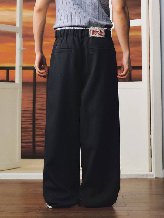MEDM Elastic Waist Pleated Casual Suit Pants | Face 3 Face
