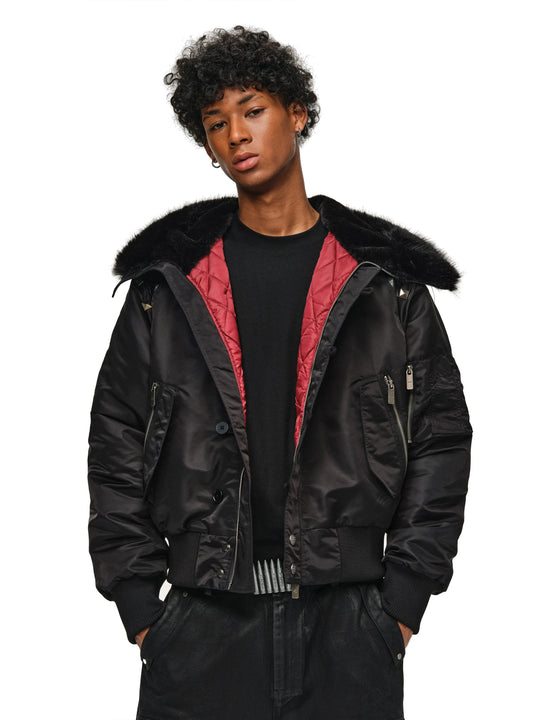 ANTIDOTE Fur Leather Studded N2B Bomber Jacket | Face 3 Face