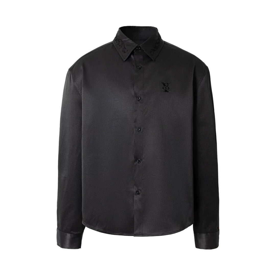 YADcrew Embroidered Lapel Button Up Long Sleeve Shirt | Face 3 Face