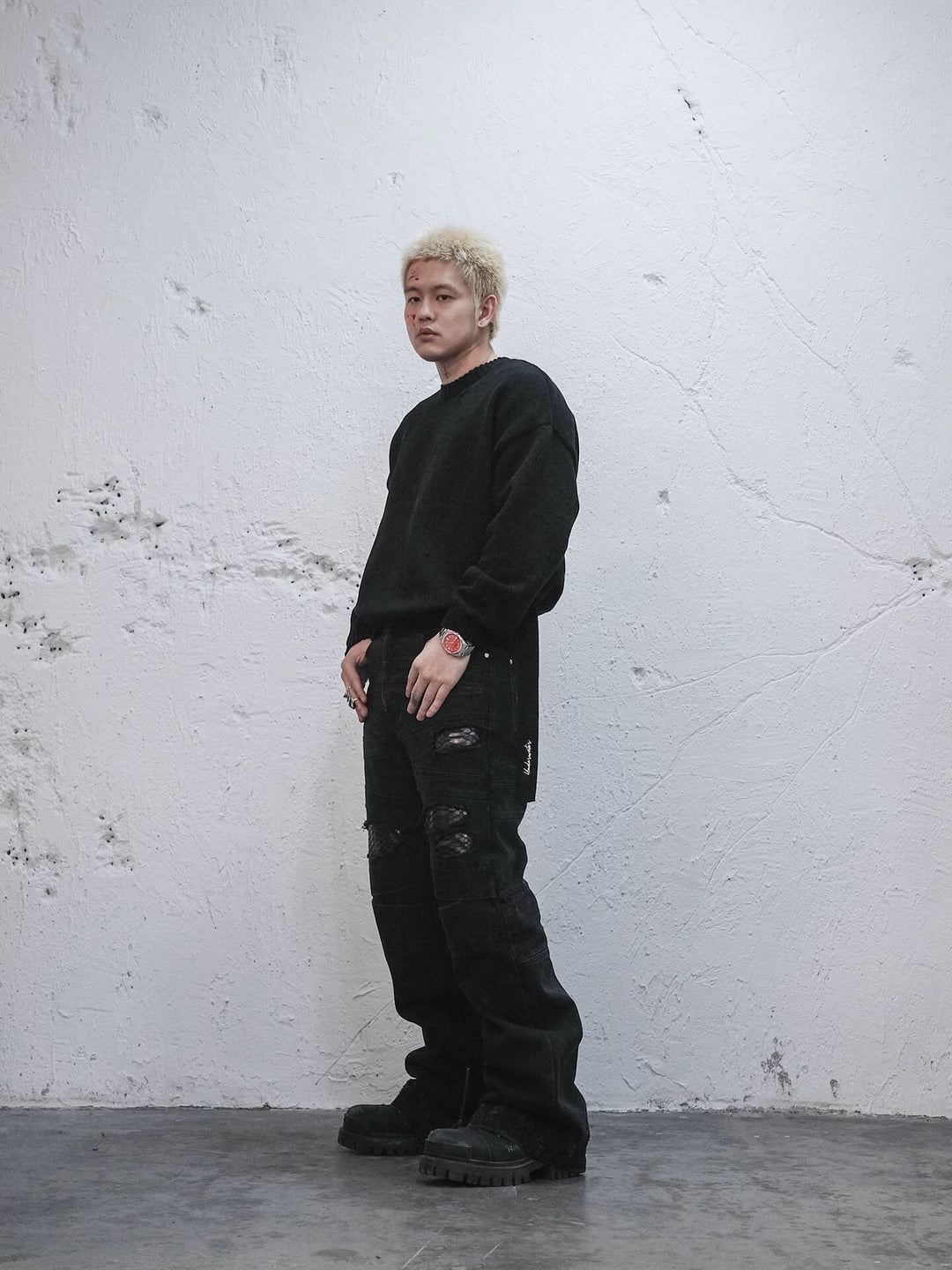 UNDERWATER Ribbon Tape Distressed Knit Sweater | Face 3 Face