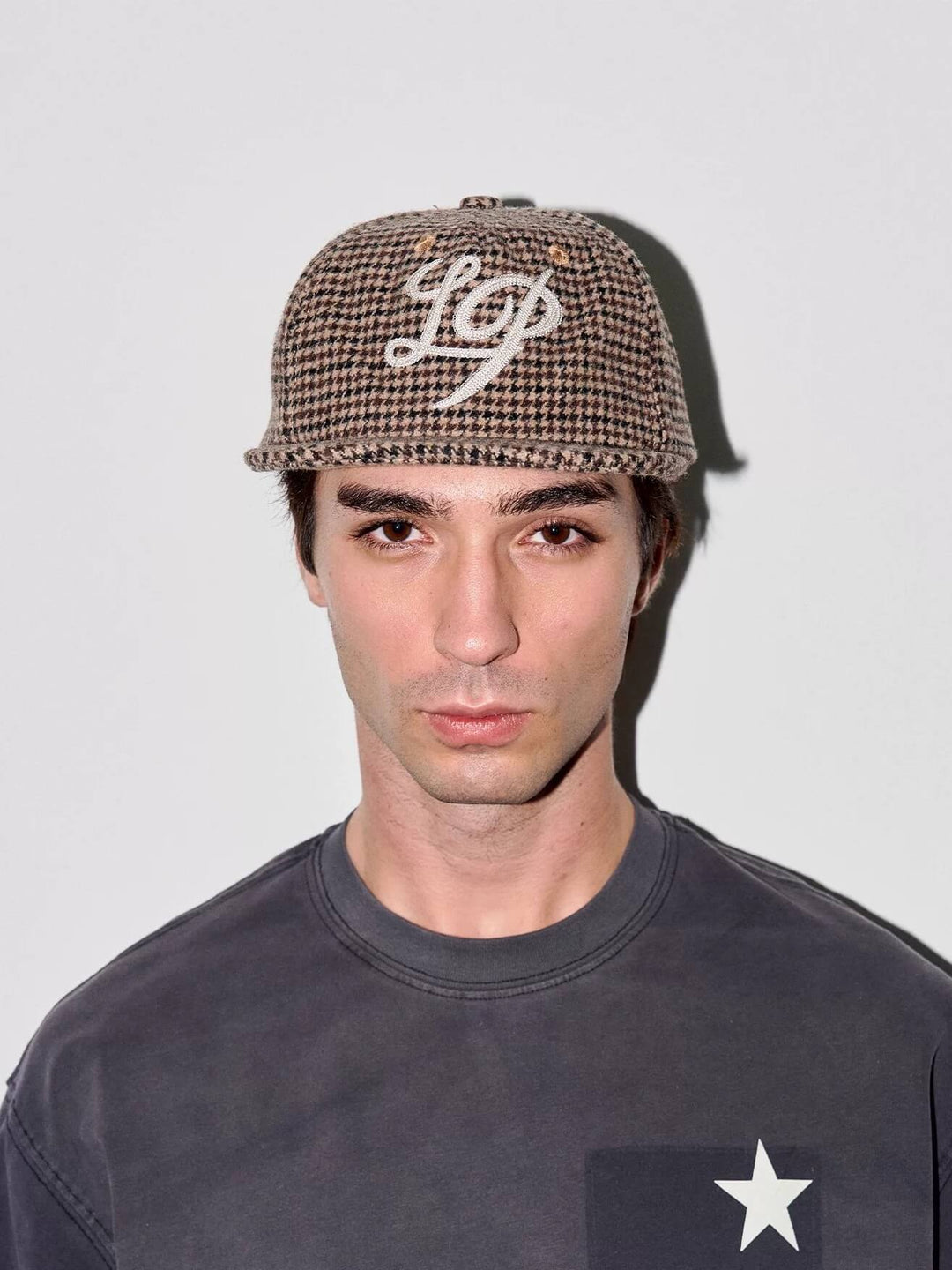 LIBERAFIT Chain Stitch Embroidered Wool Blend Houndstooth Baseball Cap | Face 3 Face