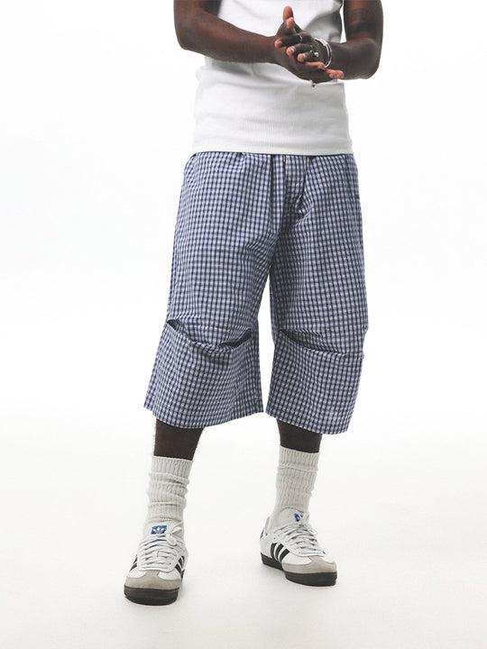 UNTILWERICH Plaid Pleated Knee Baggy Shorts | Face 3 Face