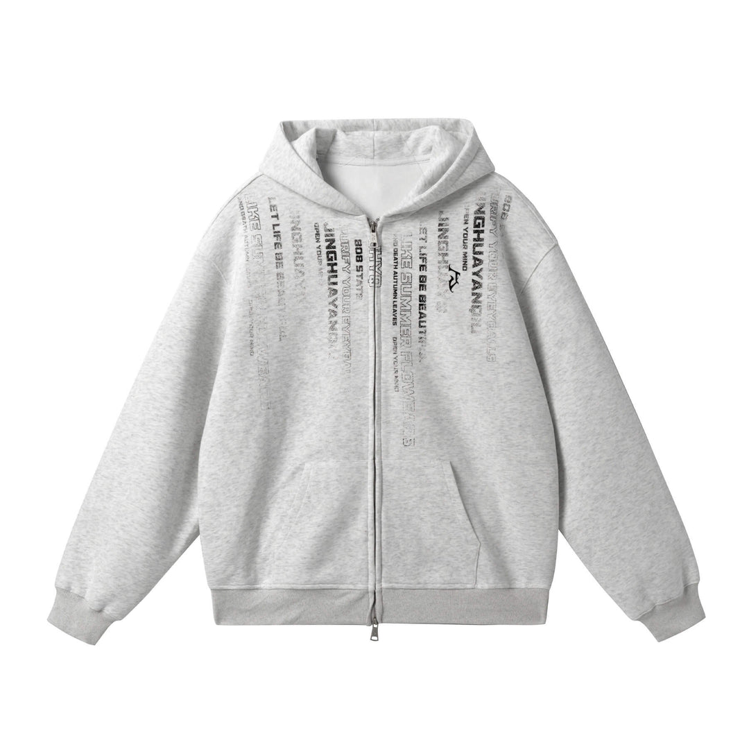 JHYQ Vertical Code Print Double Zipper Hoodie | Face 3 Face