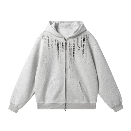 JHYQ Vertical Code Print Double Zipper Hoodie | Face 3 Face