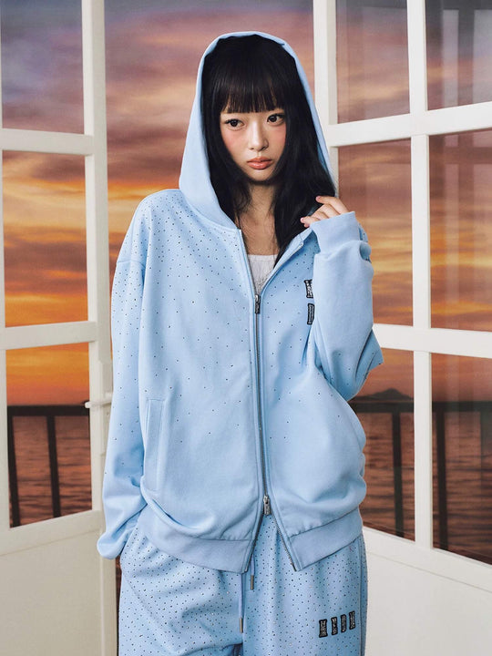 MEDM Starry Sky Rhinestone Zip Up Hoodie | Face 3 Face