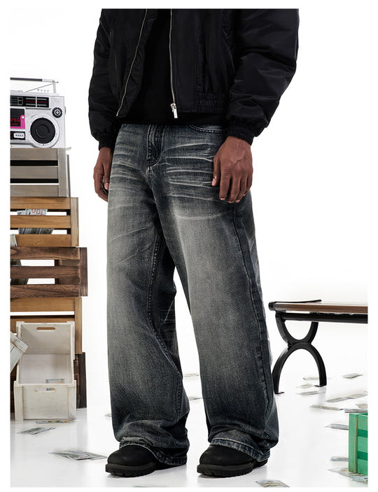 F3F Select Dark Navy Washed Baggy Jeans | Face 3 Face