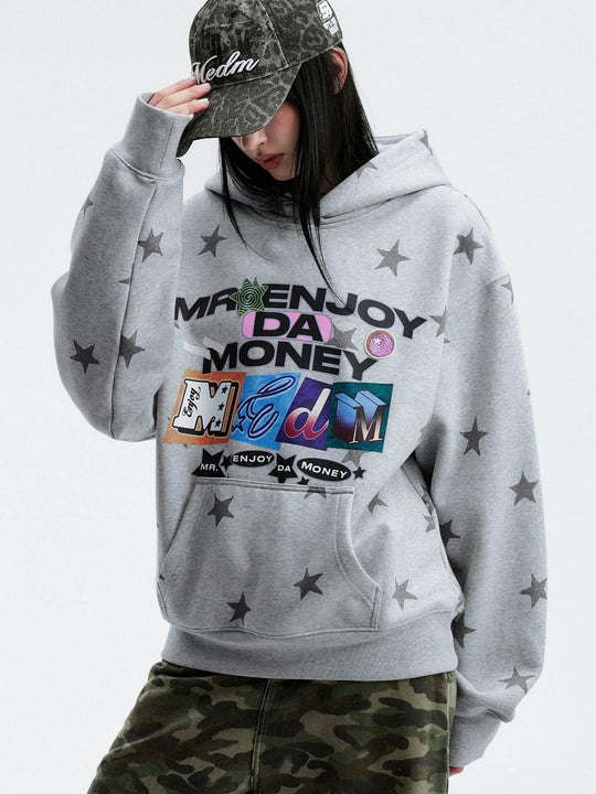 MEDM All Over Star and Graphic Logo Print Hoodie | Face 3 Face