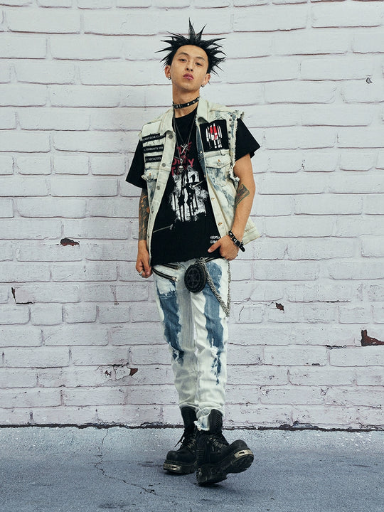VENTUREK Bleach Wash Patch Rivet Denim Vest | Face 3 Face