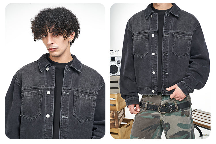 F3F Select Basic Washed Black Denim Jacket | Face 3 Face