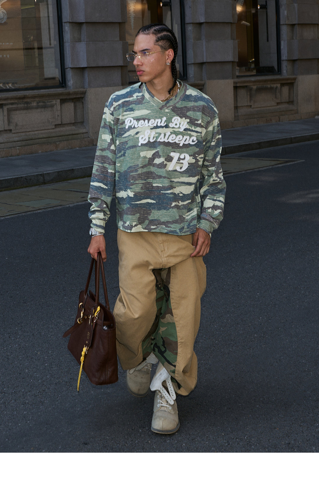 STEEPC Khaki Camouflage Patchwork Baggy Work Pants | Face 3 Face