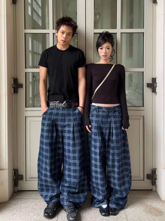 NOVACAM Checkered Curved Baggy Jeans | Face 3 Face