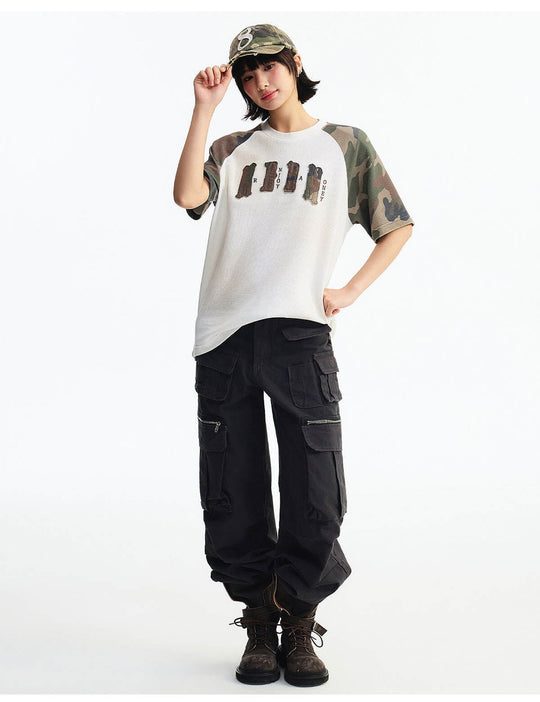 MEDM Camouflage Logo Patch Waffle Raglan Short Sleeve Tee | Face 3 Face