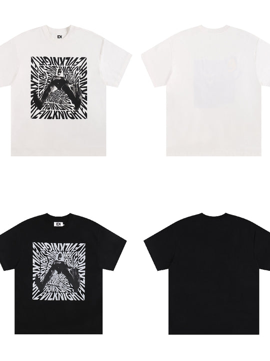 EVILKNIGHT(EK) 3D Portrait and Letter Print Tee | Face 3 Face
