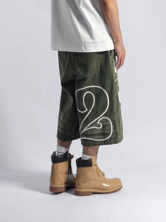 EVETS Embroidered Patches Denim Baggy Shorts | Face 3 Face