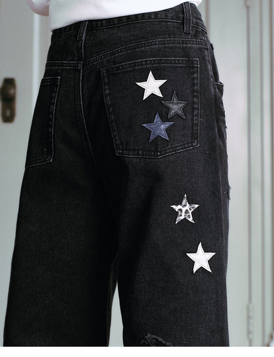 MEDM Multi Star Patch Washed Distressed Jeans | Face 3 Face